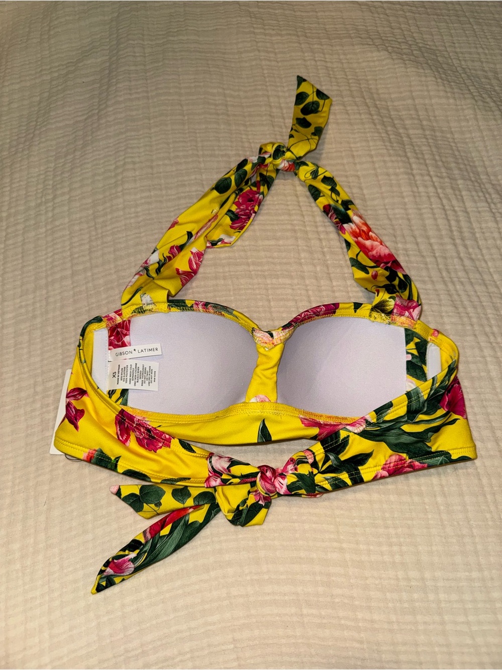 🌺 Gibson & Latimer Floral Bikini Top – Yellow Tropical Halter - Picture 3 of 6